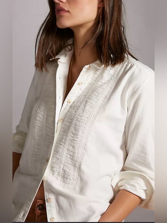 Pilcro Tops - NWT Pilcro Tuxedo Ruched Tuxedo Button Down Shirt Anthropologie  Linen Cotton